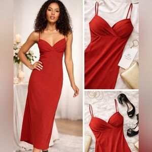 Seni & Cade Rust Red Bodycon Midi Dress Sleeveless Size S NWT